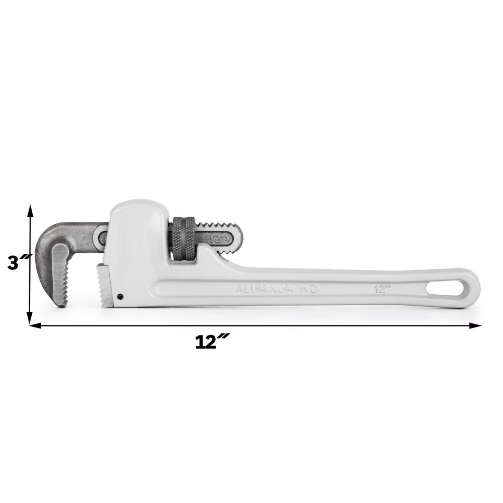 VEVOR 12Inch Aluminum Straight Pipe Wrench Ideal for 1/2to 1-1/2inch Pipe Adjustable Plumbing Pipe Wrench Heavy Duty 2inch Jaw capacity Plumbers Pliers Tool