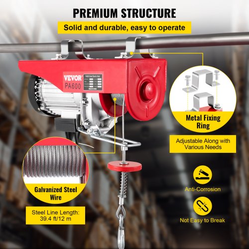 600kg Electric Hoist Scaffold Winch Lifting Crane Scaffolding Garage Gantry