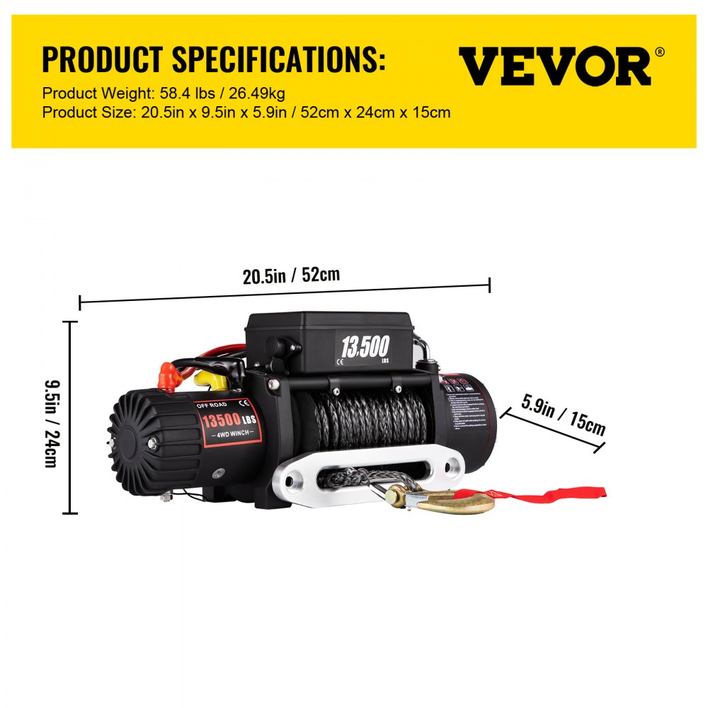 Recovery Electric Winch 13500lb/6123.5 kg 12V Synthetic Rope Remote Control