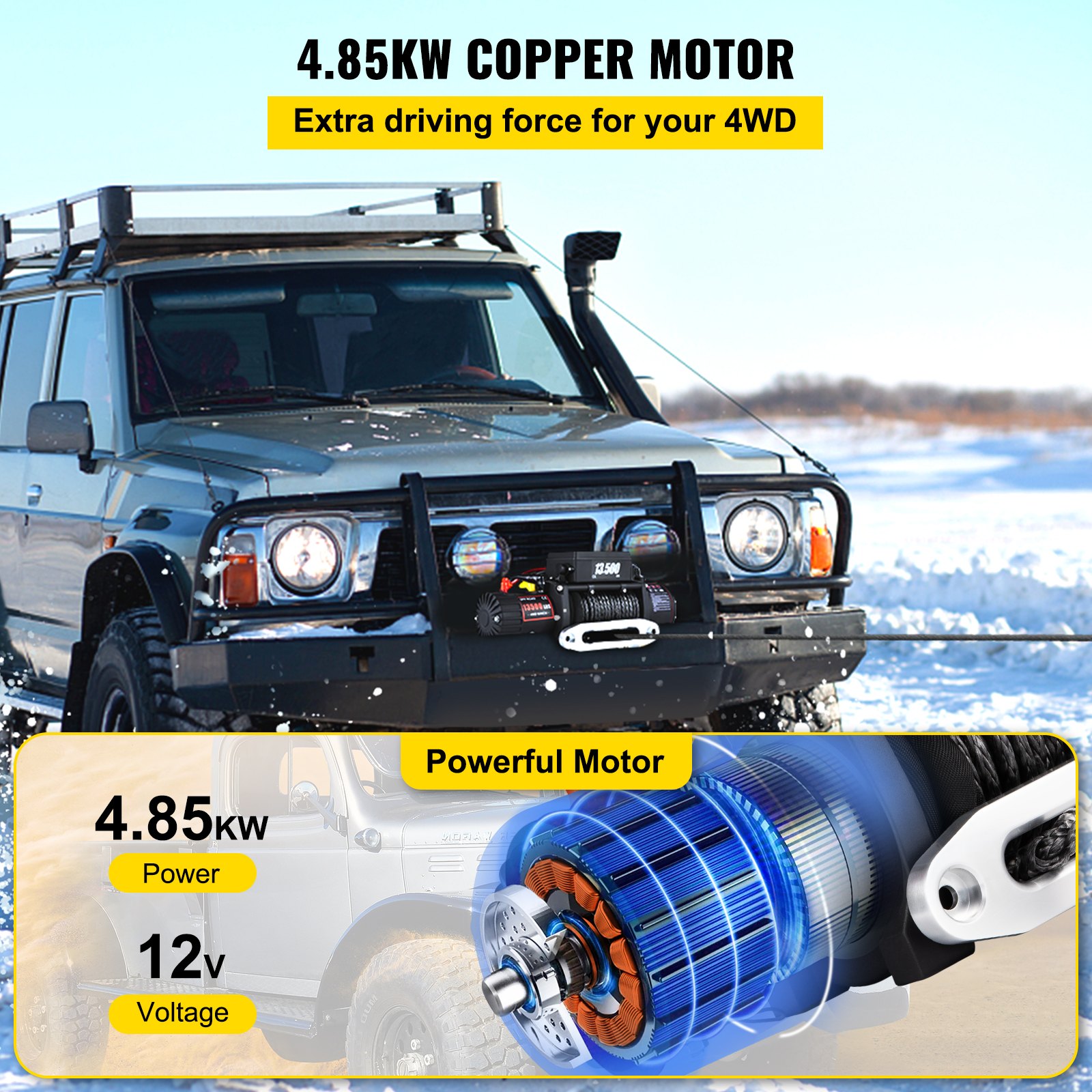 VEVOR 6123.5 kg Electric Truck Winch12v Electric Winch ATV Synthetic Rope with Remote Control