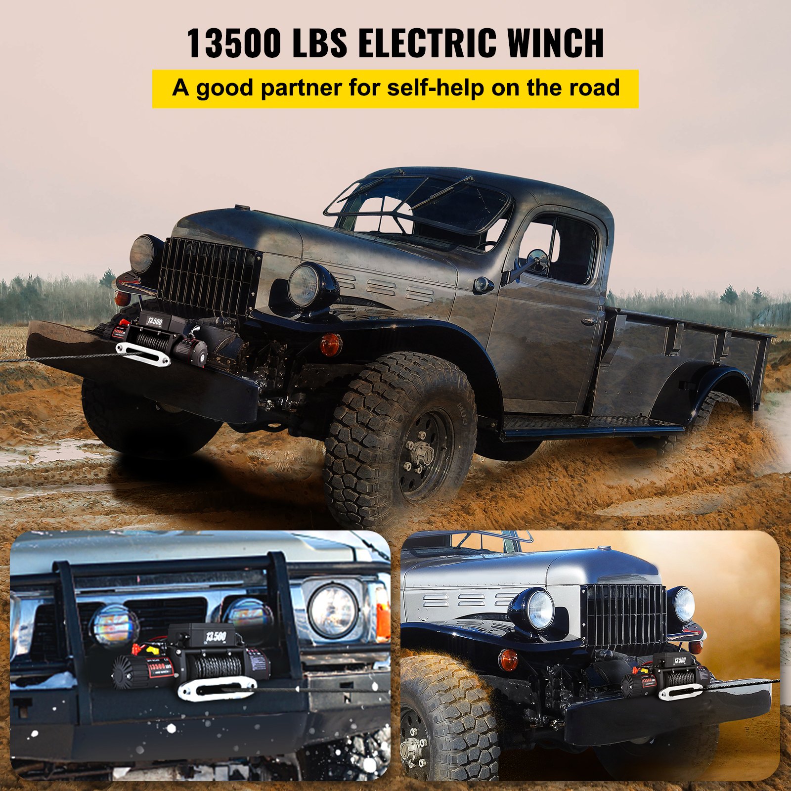 Recovery Electric Winch 13500lb/6123.5 kg 12V Synthetic Rope Remote Control