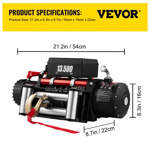 VEVOR Electric Winch Recovery 12v 13500Lb / 6125Kg,Electric Truck Winch with Handle and Wireless Remote Control,13500Lb /6125Kg Electric Truck Winch with 92 ft Strong Steel Cable