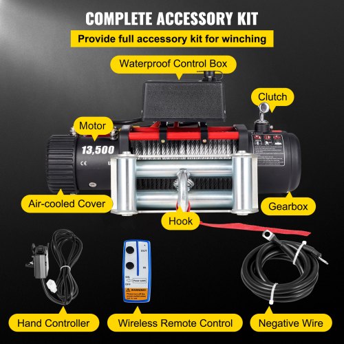 13500LBS Winch For ATV UTV Truck - 12V Heavy Duty Steel Cable Winch With Wireless Remote