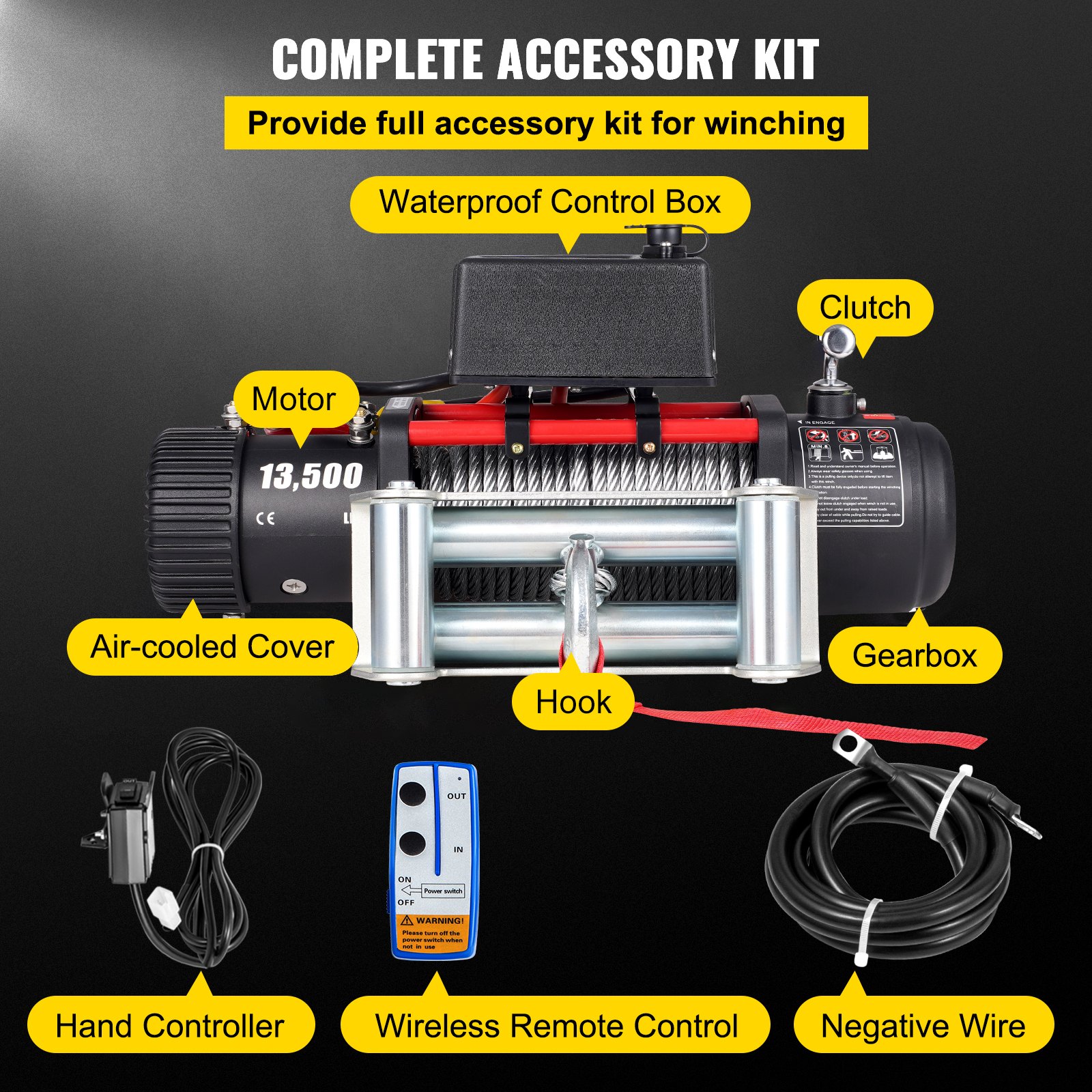 13500lbs/6123.5 kg 12V Recovery Electric Winch Truck Trailer Rope Remote Control