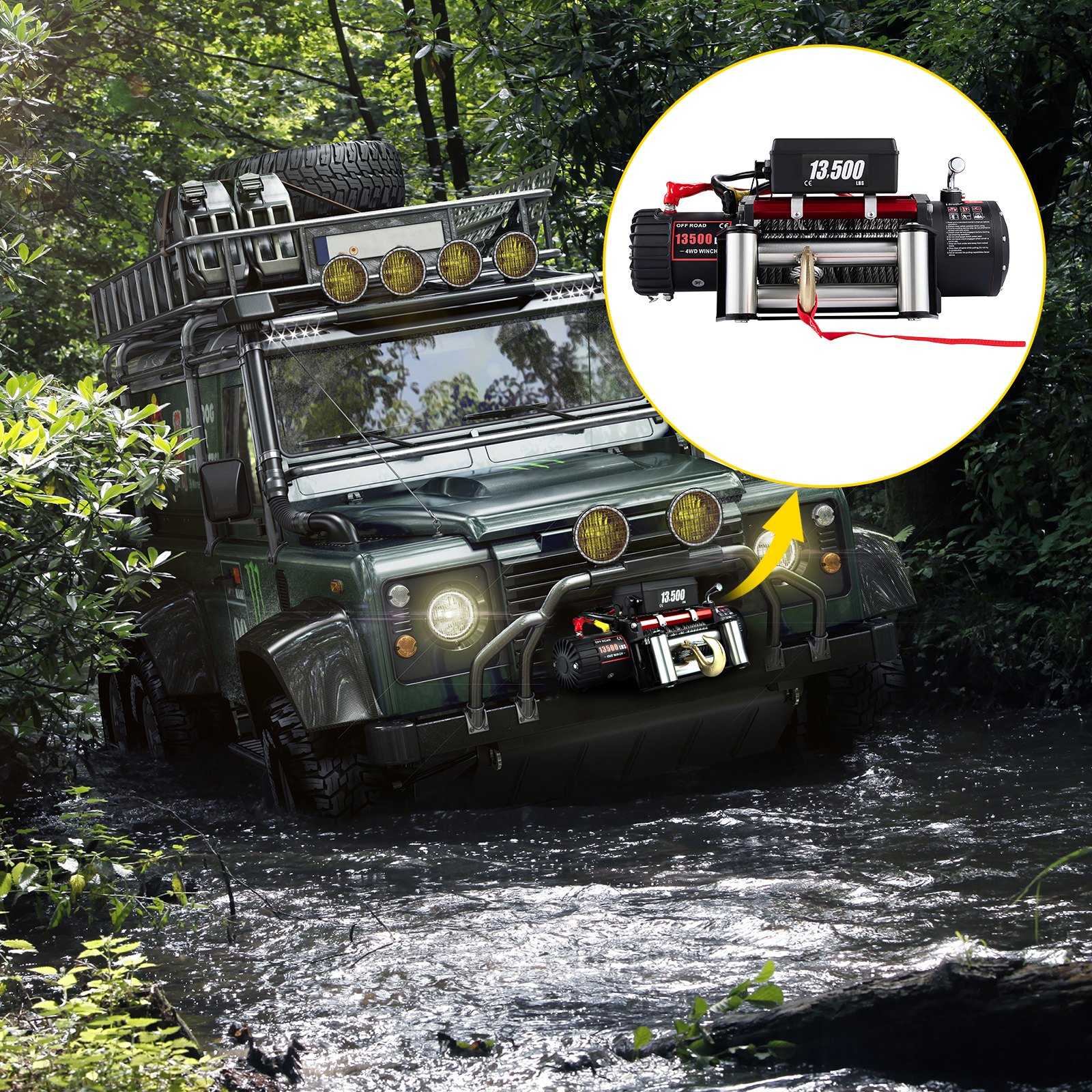 13500lbs/6123.5 kg 12V Recovery Electric Winch Truck Trailer Rope Remote Control