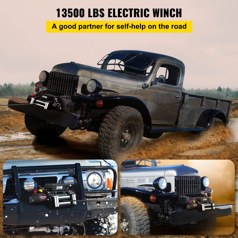 VEVOR Electric Winch Recovery 12v 13500Lb / 6125Kg,Electric Truck Winch with Handle and Wireless Remote Control (Style 1)
