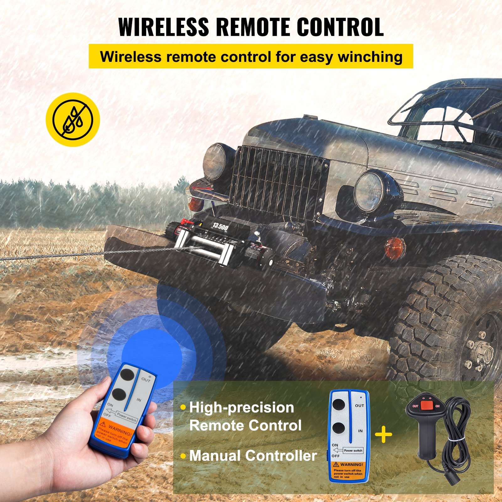 VEVOR Electric Winch Recovery 12v 13500Lb / 6125Kg,Electric Truck Winch with Handle and Wireless Remote Control (Style 1)