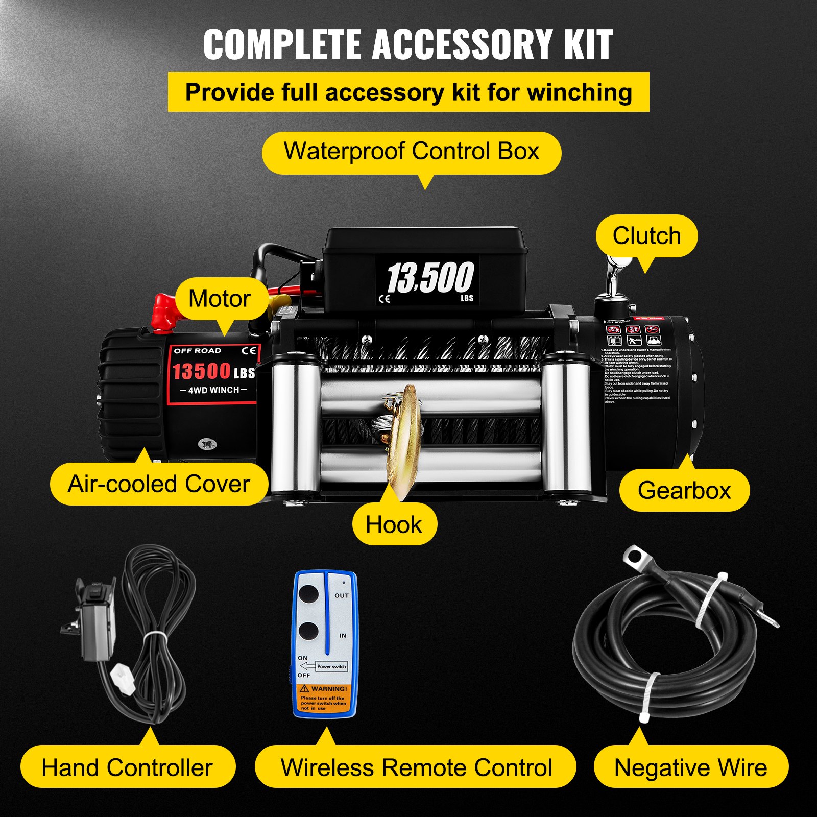 VEVOR Electric Winch Recovery 12v 13500Lb / 6125Kg,Electric Truck Winch with Handle and Wireless Remote Control (Style 1)