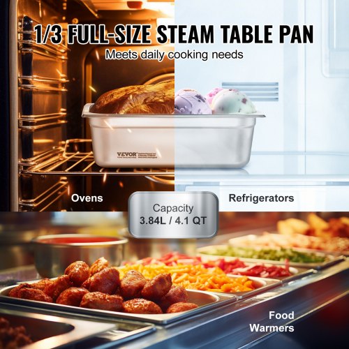 SENJEOK 8 Stück Dampfpfanne 1/3 Größe – 32,5x17,5x6,3 Cm, Edelstahl 304, Anti-Jam-Ösen – Für Buffet, Catering, Restaurants