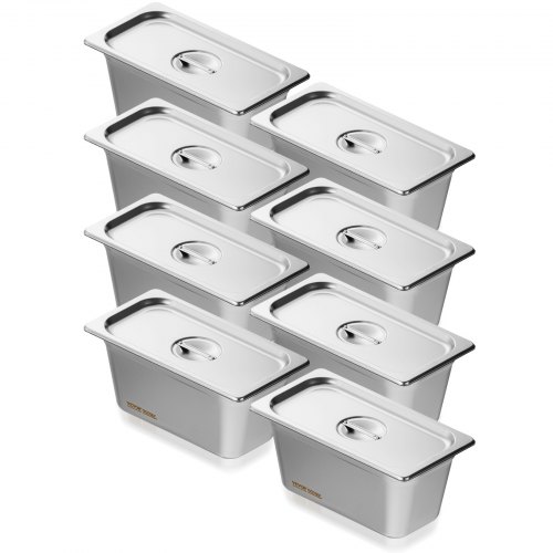 VEVOR 8 Pack 1/3 Size Hotel Pans Steam Table Pan Stainless Steel 6" Deep Lid