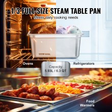 VEVOR 8 Pack Hotel Pans, 1/3 Size Anti-Jam Steam Pan with Lid, 0.8mm Thick Stainless Steel Steam Table Pan, 6-Inch Deep Commercial Table Pan, Catering Storage Food Pan, for Industrial & Scientific