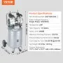 VEVOR 13 Gallon Air Compressor, 2HP 4.6 SCFM@90PSI Oil Free Air Compressor Tank, 66dB Ultra-Quiet Compressor for Tire Inflation, Auto Repair, Woodwork Nailing, Spray Painting (125PSI Max Pressure)