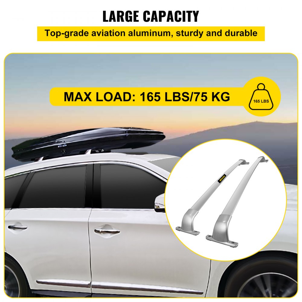 VEVOR Aluminum Top Roof Rack Max Capacity 165LB Compatible with 2013-2018 Infiniti QX60 JX35 Silver Roof Rack Cross Bar Luggage Baggage Carrier Bar Pair