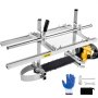 VEVOR chainsaw mill with yellow chainsaw, safety glove, wrench, and accessories.