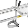close-up of silver VEVOR chainsaw mill with handle and adjustable guide.