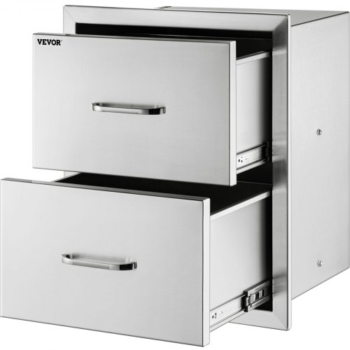 VEVOR Outdoor Kitchen Drawer 14 x 14.37 x 23 Inch Stainless Steel BBQ Island Storage Drawer BBQ Door Triple Drawer Storage with Chrome Handle Flush Mount Sliver