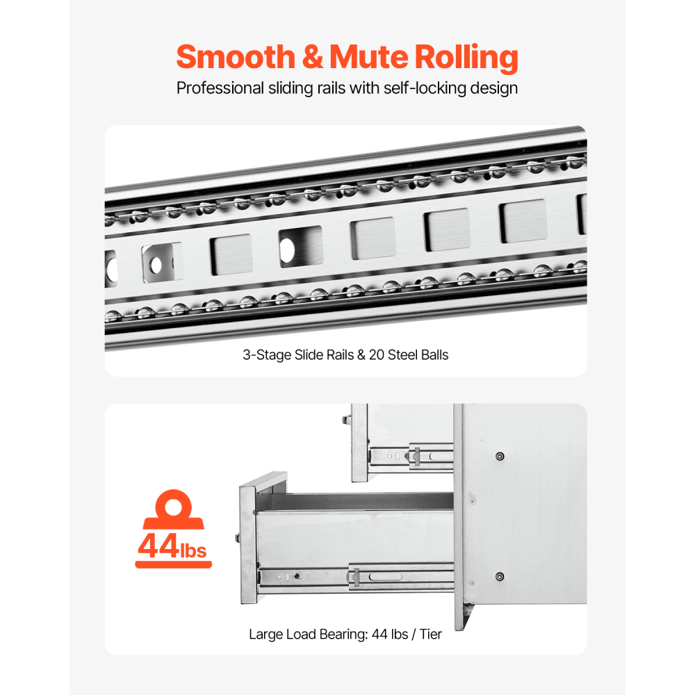 VEVOR Outdoor Kitchen Drawers 14W x 14.3H x 23D Inch, Flush Mount Double BBQ Drawers Stainless Steel with Handle, BBQ Island Drawers for Outdoor Kitchens or Grill Station