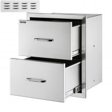 VEVOR Outdoor Kitchen Drawers 14W x 14.3H x 23D Inch, Flush Mount Double BBQ Drawers Stainless Steel with Handle, BBQ Island Drawers for Outdoor Kitchens or Grill Station