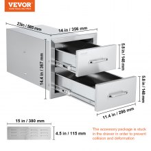 VEVOR Outdoor Kitchen Drawers 14W x 14.3H x 23D Inch, Flush Mount Double BBQ Drawers Stainless Steel with Handle, BBQ Island Drawers for Outdoor Kitchens or Grill Station