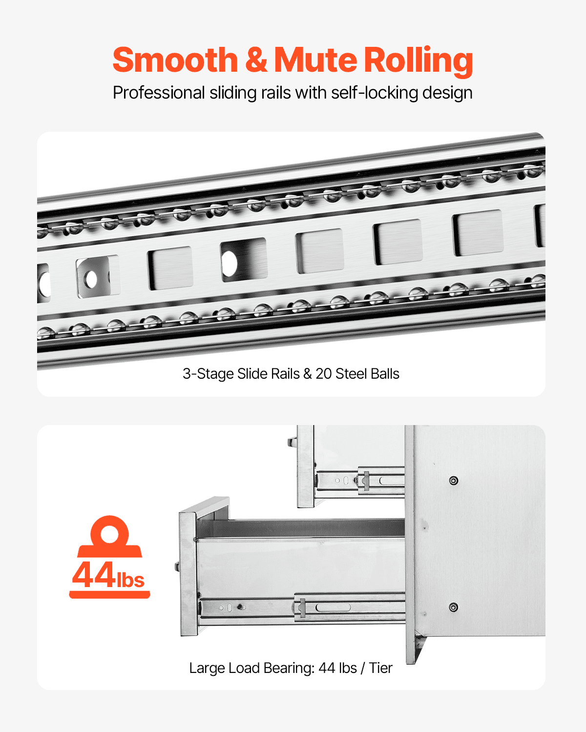VEVOR Outdoor Kitchen Drawers 14W x 14.3H x 23D Inch, Flush Mount Double BBQ Drawers Stainless Steel with Handle, BBQ Island Drawers for Outdoor Kitchens or Grill Station