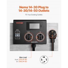 NEMA Splitter for Dryer and EV NEMA 14-30P 14-30R/14-50R 3.4'' LCD Screen