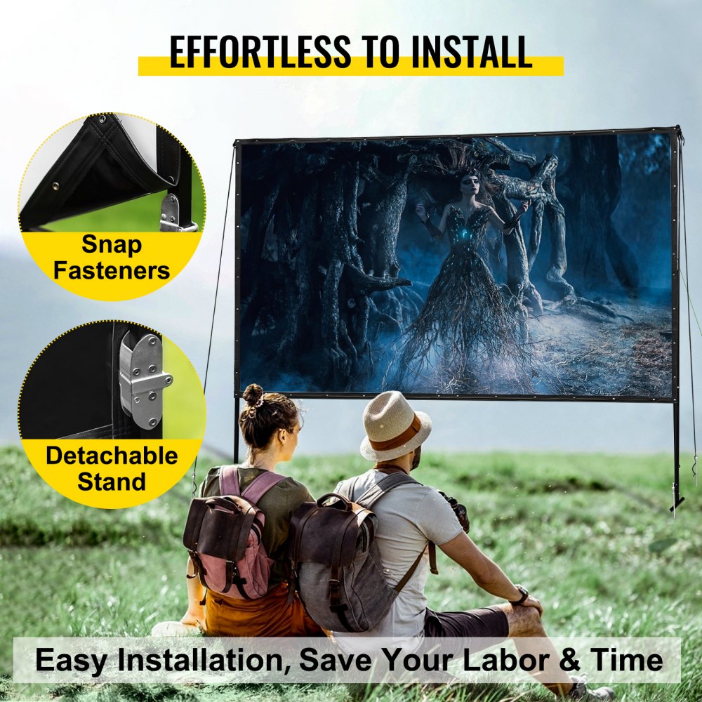144" 16:9 Portable Projector Screen Pvc Iron Fixed Frame Matte White