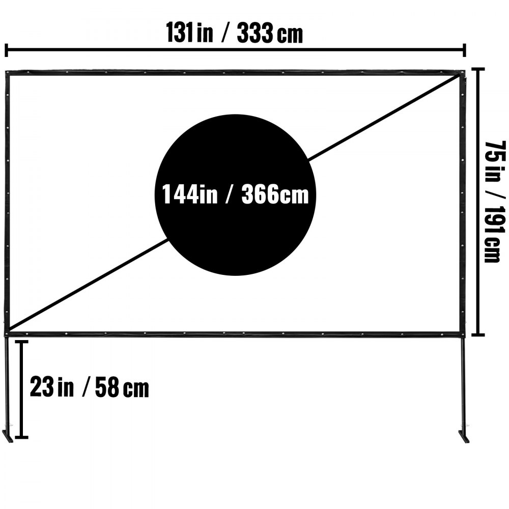 144" 16:9 Portable Projector Screen Pvc Iron Fixed Frame Matte White