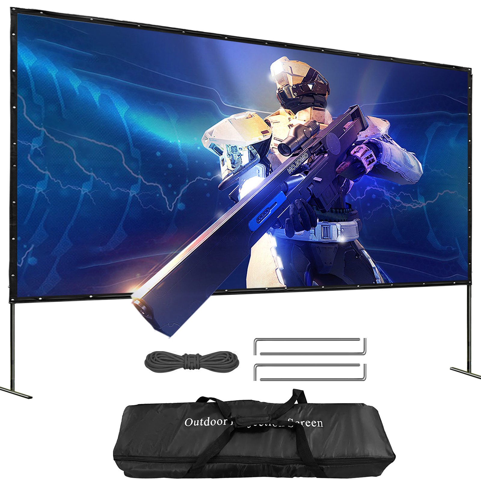 144" 16:9 Portable Projector Screen Pvc Iron Fixed Frame Matte White