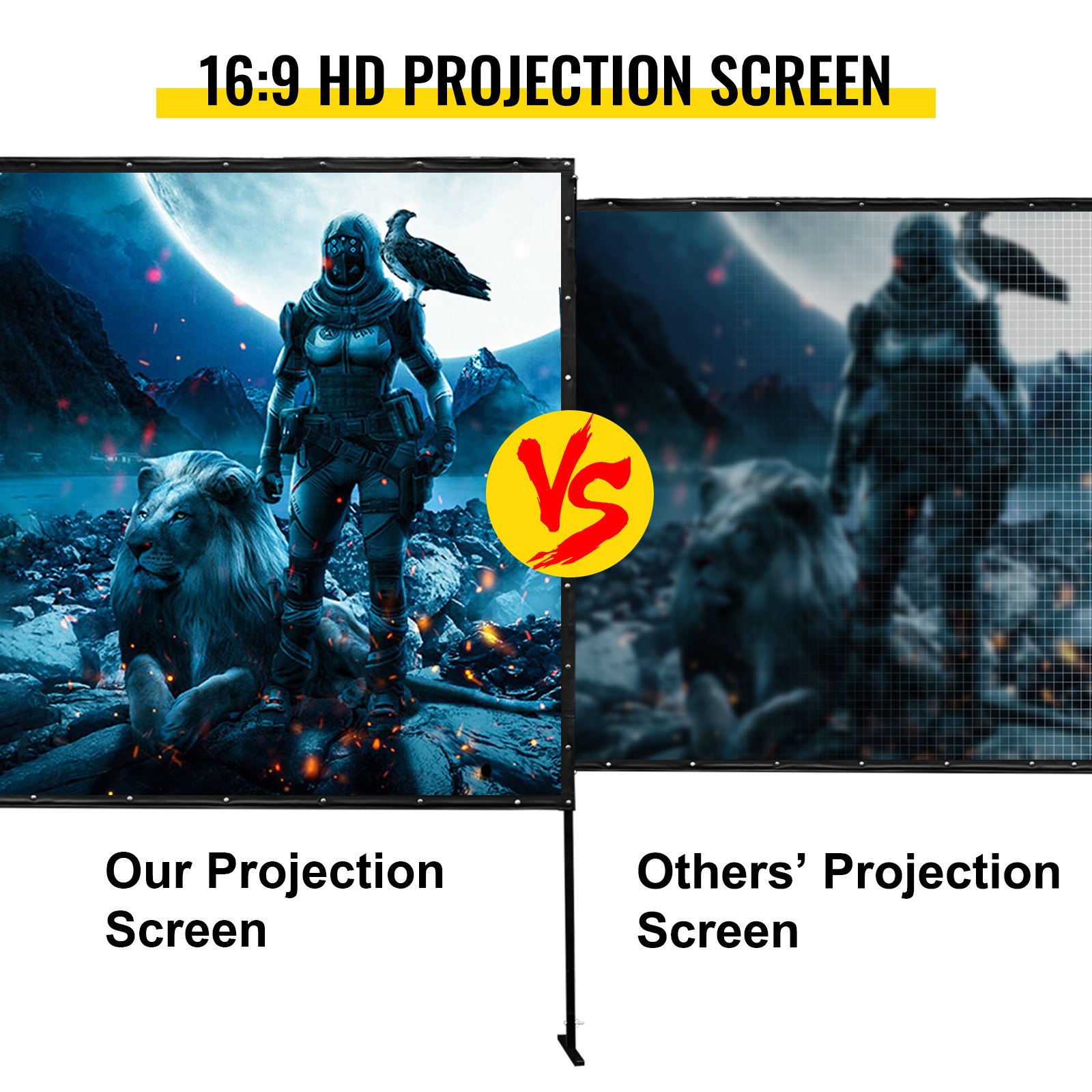 144" 16:9 Portable Projector Screen Pvc Iron Fixed Frame Matte White
