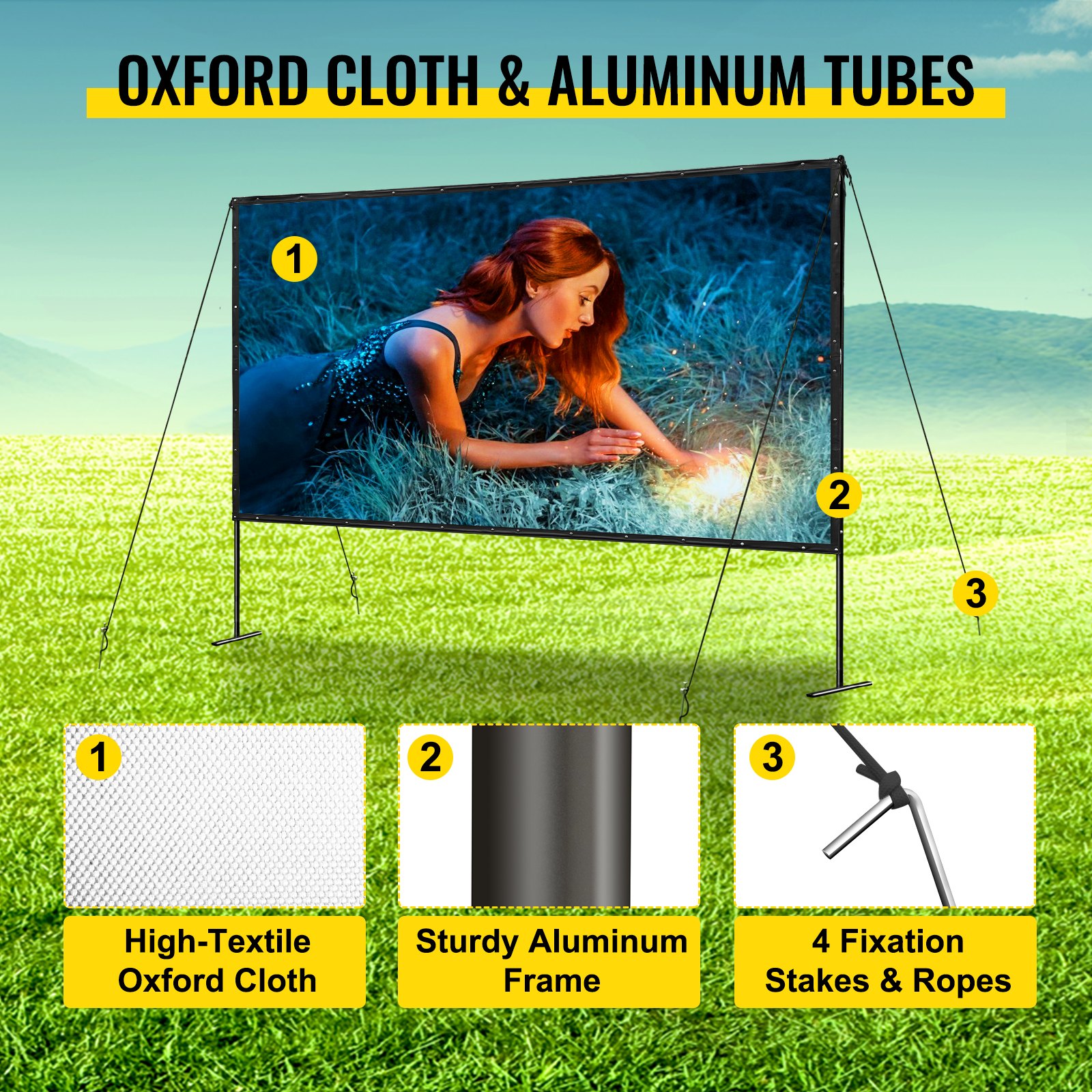 144" 16:9 Portable Projector Screen Pvc Iron Fixed Frame Matte White