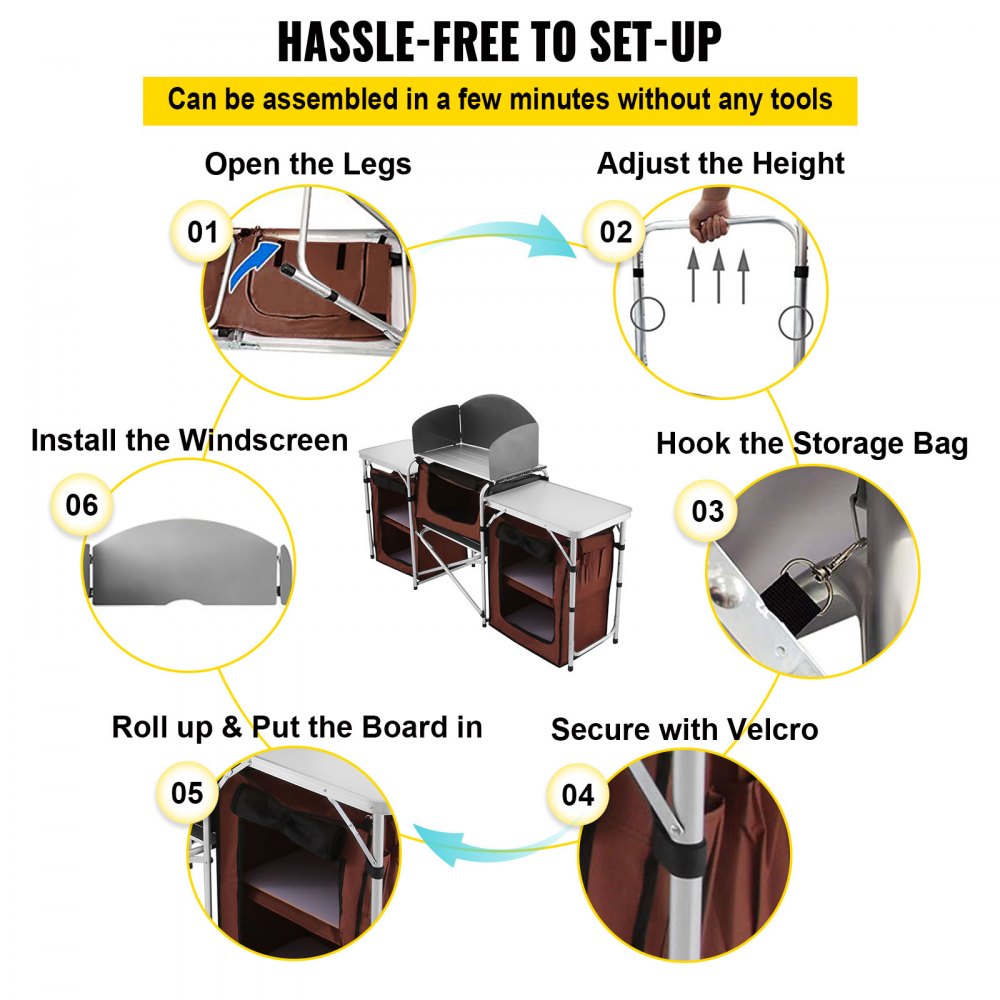 VEVOR Camping Kitchen Table Folding Outdoor Camping Kitchen Portable Camping Kitchen Storage Table Camping Folding Cupboard with MDF Boards and Windshield for Camping and BBQ