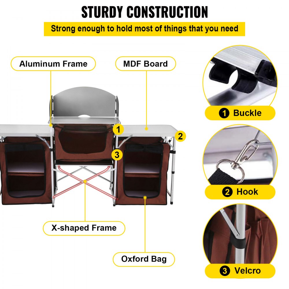 VEVOR Camping Kitchen Table Folding Outdoor Camping Kitchen Portable Camping Kitchen Storage Table Camping Folding Cupboard with MDF Boards and Windshield for Camping and BBQ