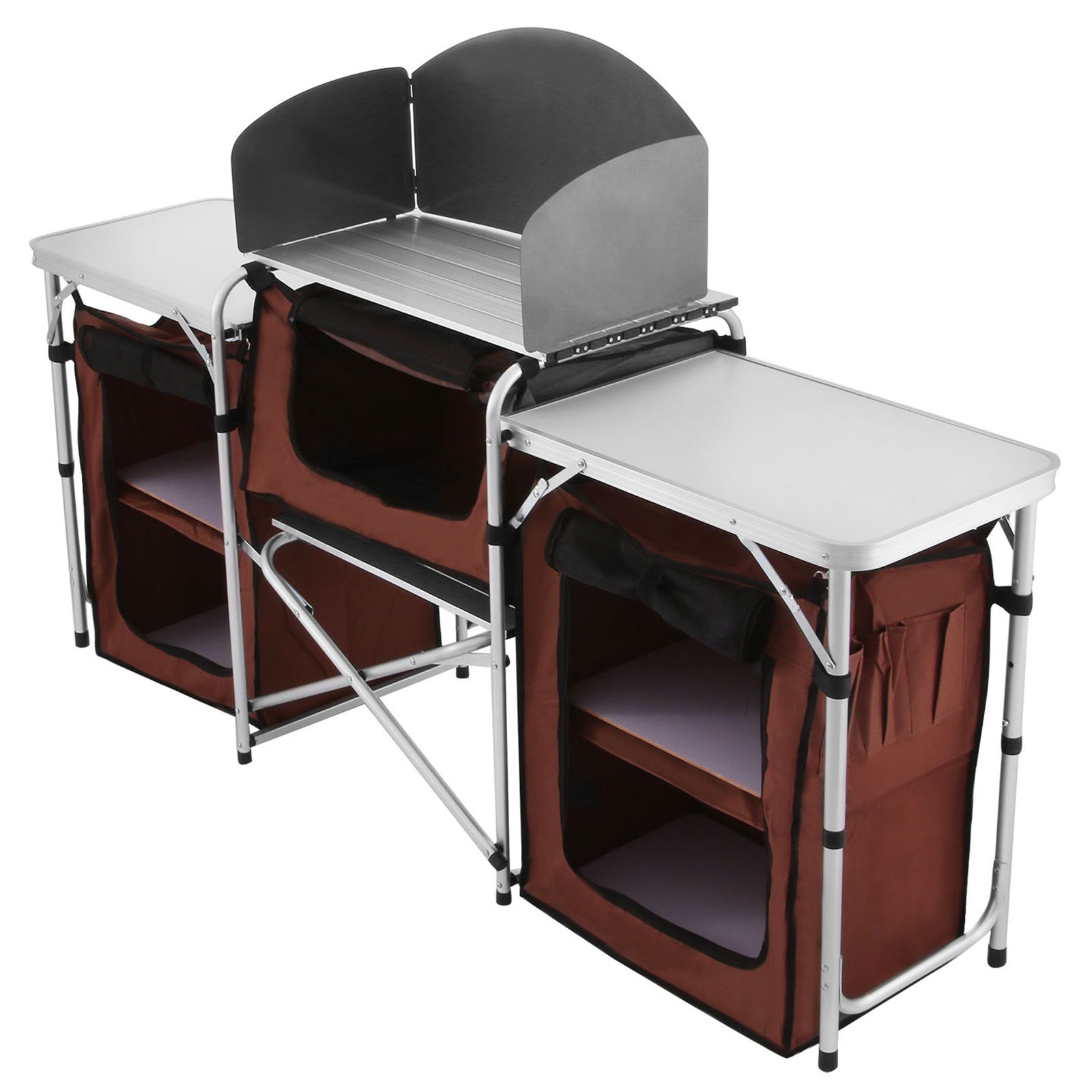 VEVOR Camping Kitchen Table Folding Outdoor Camping Kitchen Portable Camping Kitchen Storage Table Camping Folding Cupboard with MDF Boards and Windshield for Camping and BBQ