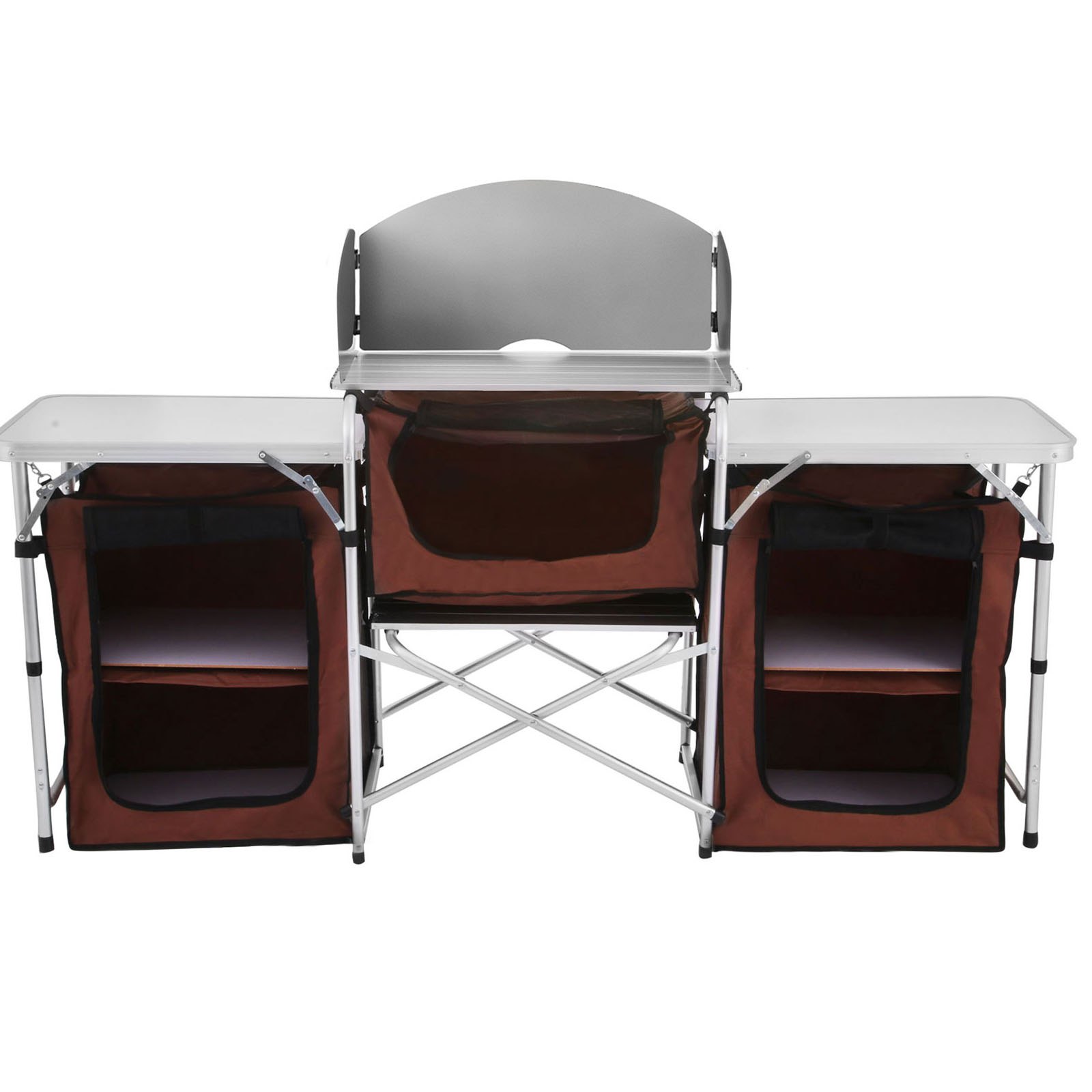 VEVOR Camping Kitchen Table Folding Outdoor Camping Kitchen Portable Camping Kitchen Storage Table Camping Folding Cupboard with MDF Boards and Windshield for Camping and BBQ