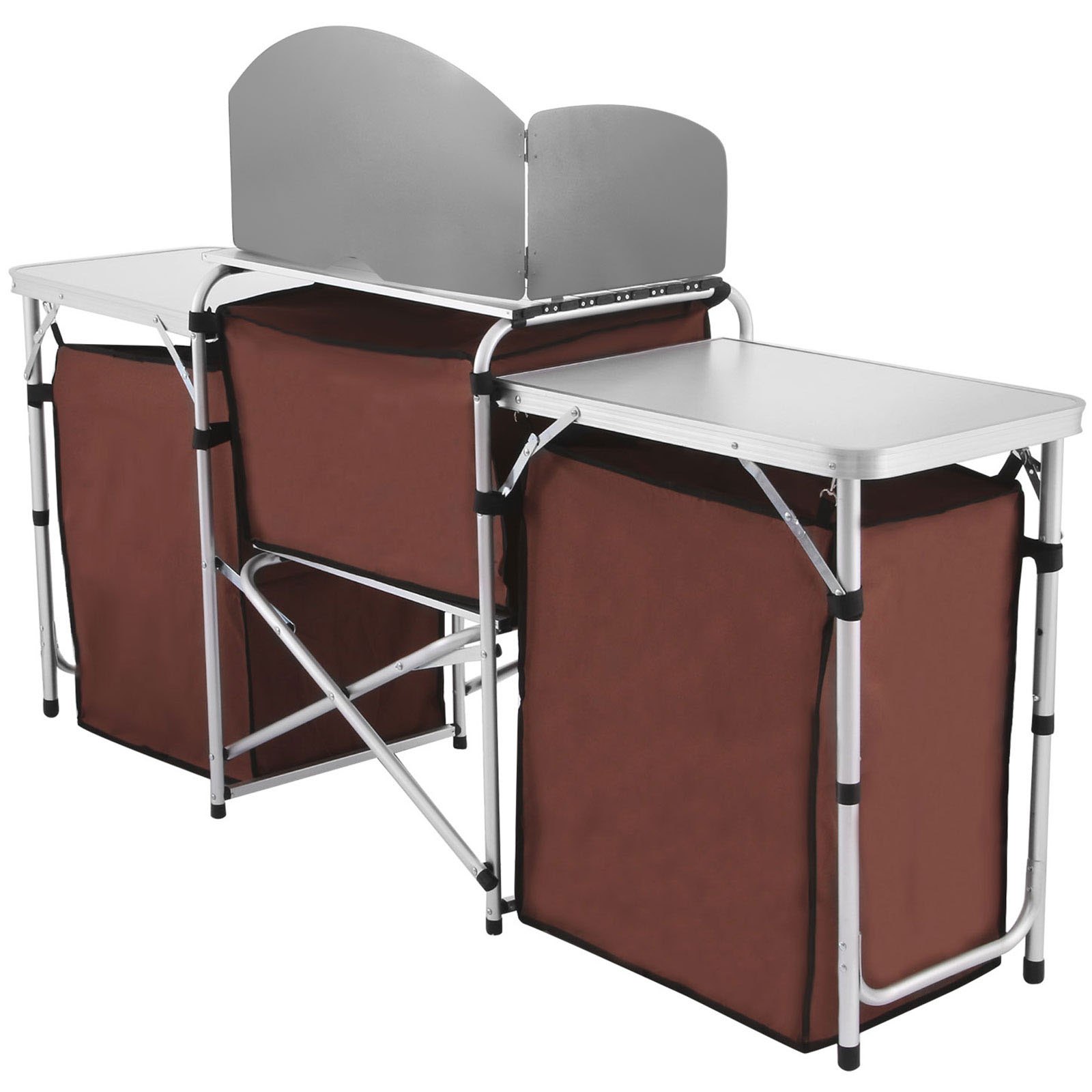 VEVOR Camping Kitchen Table Folding Outdoor Camping Kitchen Portable Camping Kitchen Storage Table Camping Folding Cupboard with MDF Boards and Windshield for Camping and BBQ