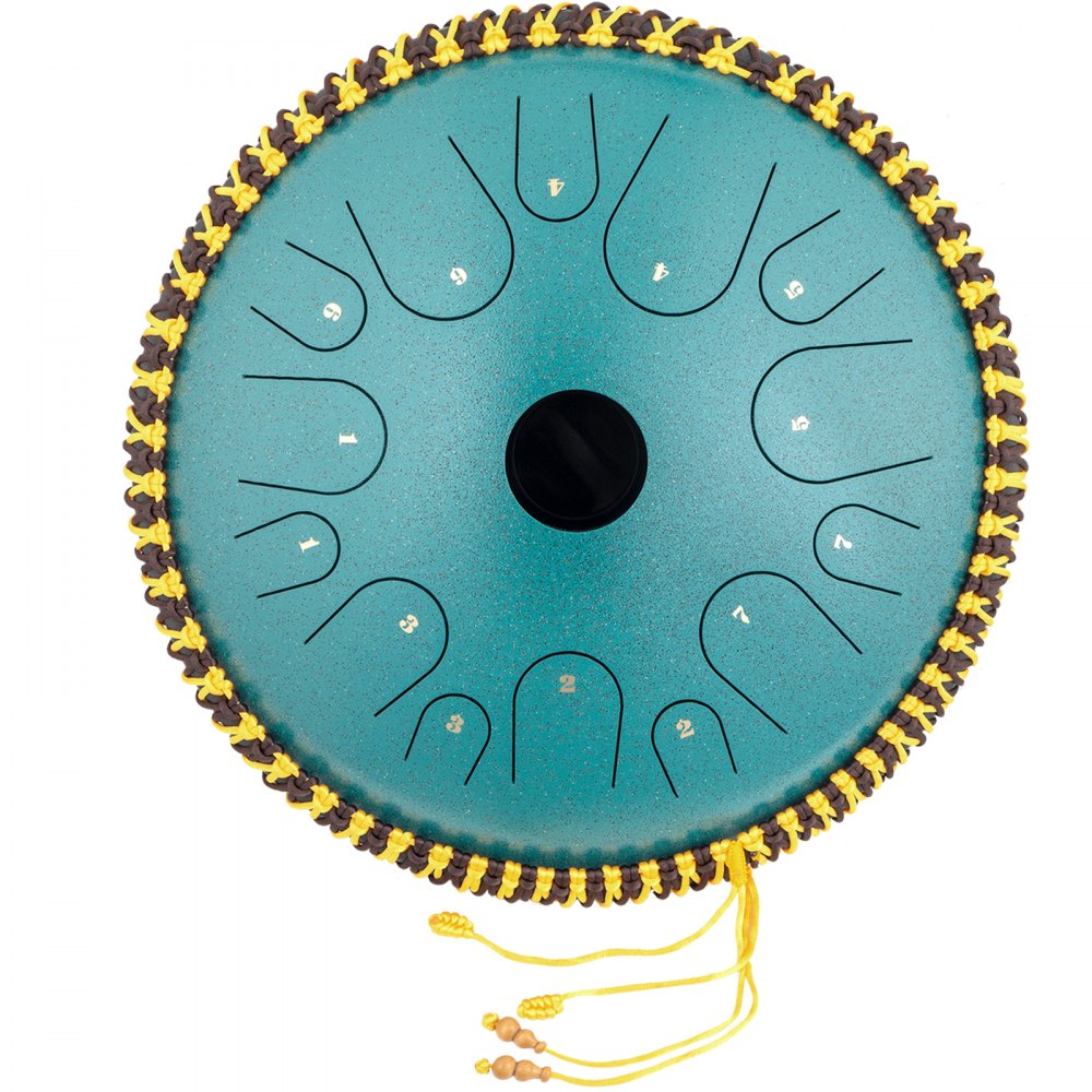 VEVOR Tongue Drum 14 Notes Dish Shape Drum 14 Inches Manual Percussion Pure Copper Steel Tongues 14 Notes Steel Tongue Handpan Drum with Rope Decoration and Mallets,Bag, Music Book, Mineral Green
