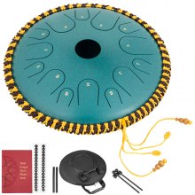 VEVOR Tongue Drum 14 Notes Dish Shape Drum 14 Inches Dia. Manual Percussion Pure Copper Steel Tongues 14 Notes Steel Tongue Handpan Drum with Rope Decoration and Mallets,Bag, Music Book, Mineral Green