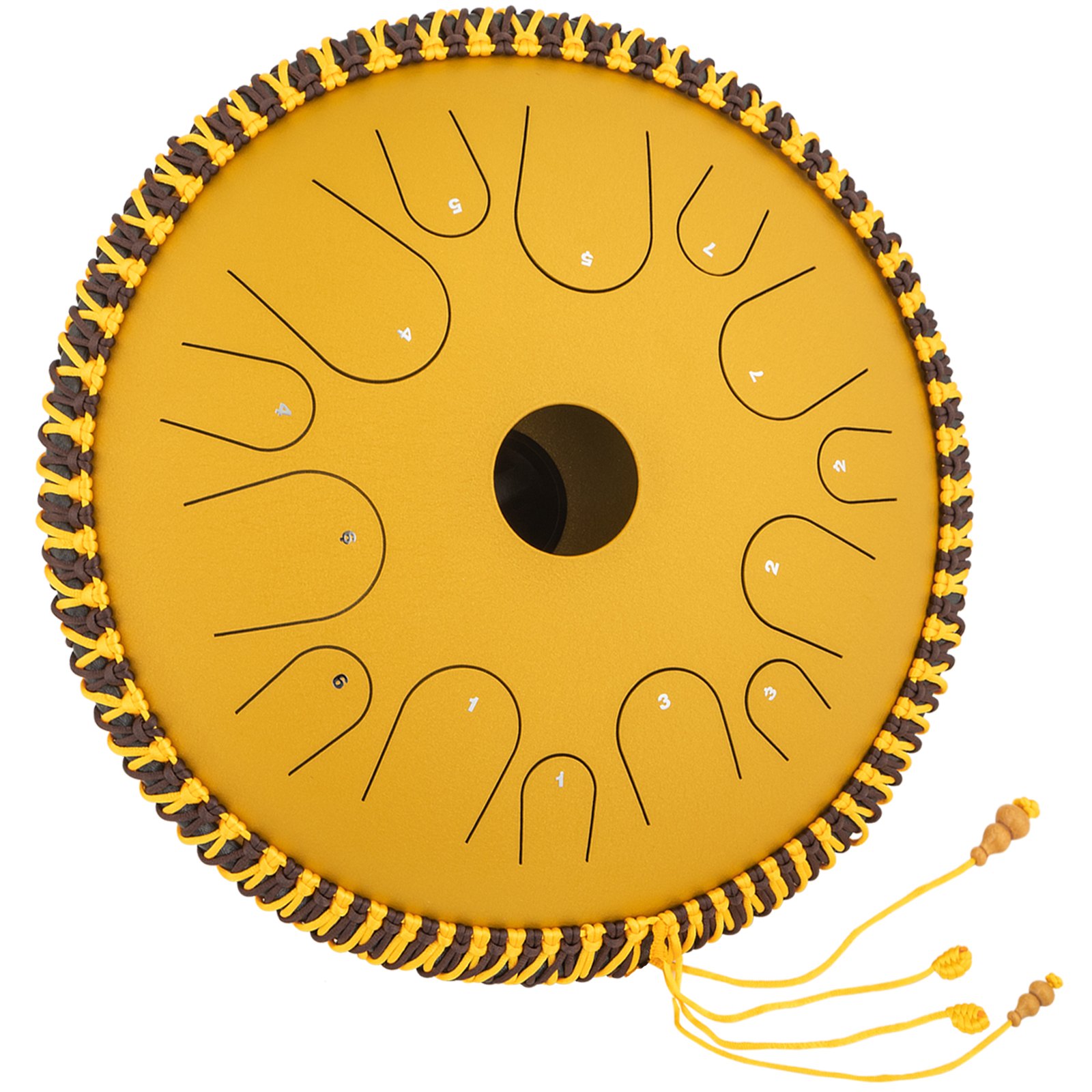 VEVOR Tongue Drum 14 Notes Dish Shape Drum 14 Inches Dia. Manual Percussion Pure Copper Steel Tongues 14 Notes Steel Tongue Handpan Drum with Rope Decoration and Mallets,Bag, Music Book, Golden