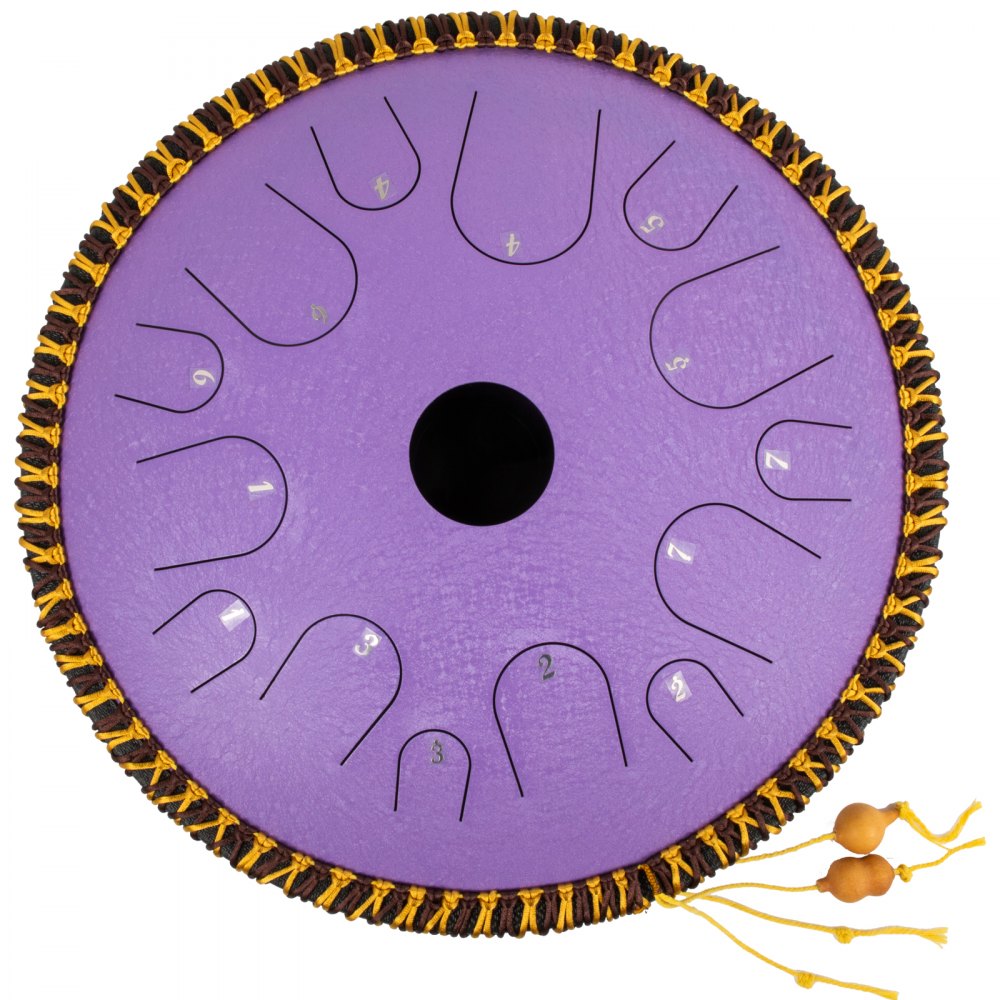 Tongue Drum 14 Notes Dish Shape Drum 14 Inches Dia. With Rope Decoration, Purple
