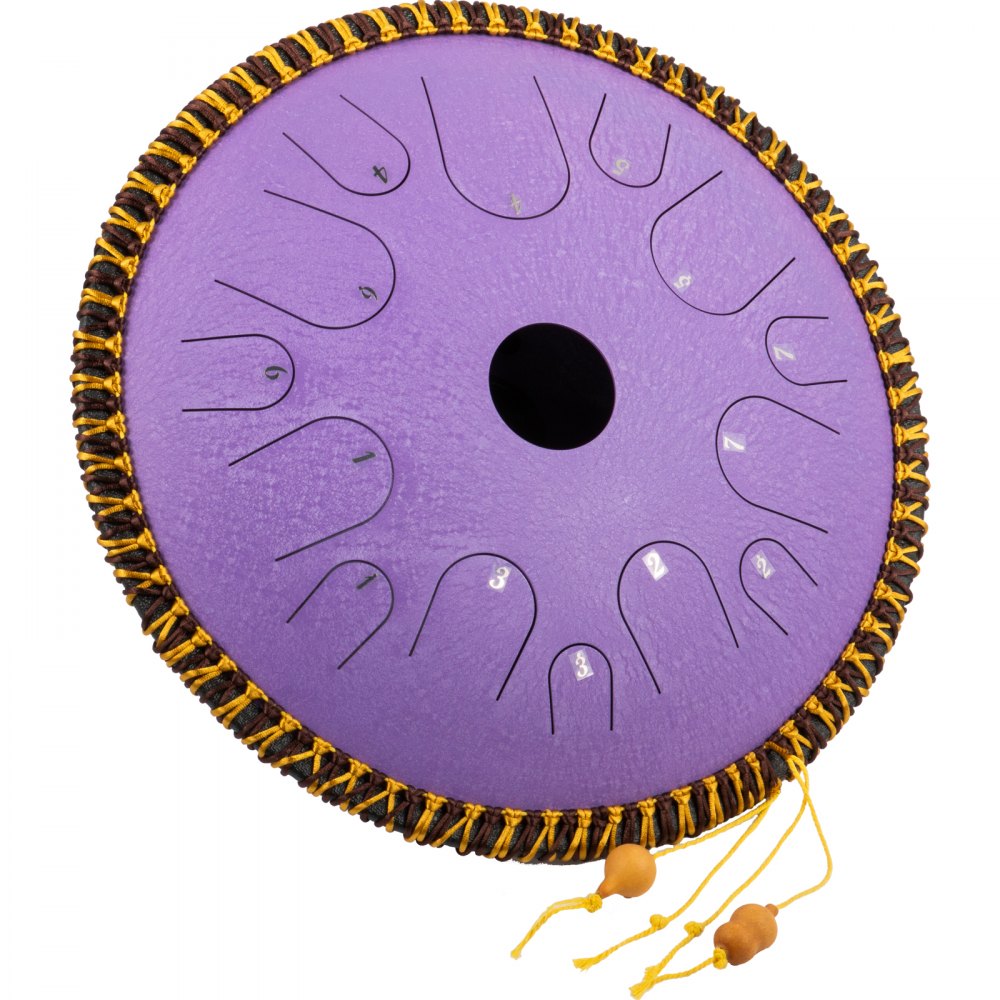 Tongue Drum 14 Notes Dish Shape Drum 14 Inches Dia. With Rope Decoration, Purple