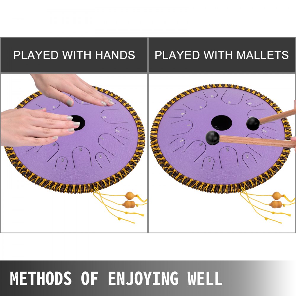 Tongue Drum 14" 14 Notes Dish Pan Drum Handpan Music Book Steel Drum Purple