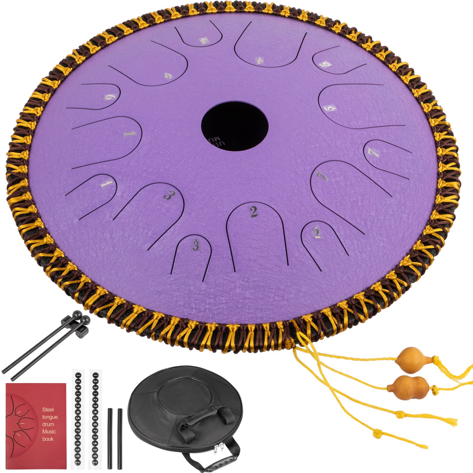 Tongue Drum 14 Notes Dish Shape Drum 14 Inches Dia. With Rope Decoration, Purple