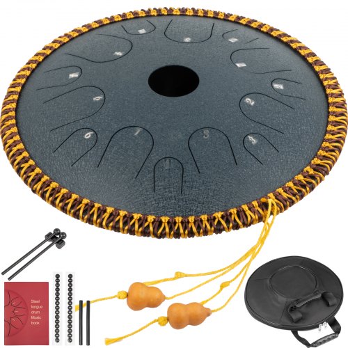 VEVOR Navy Blue Tongue Drum 14 Notes Dish Shape Drum 14 Inches Dia. Manual Percussion Pure Copper Steel Tongues 14 Notes Steel Tongue Handpan Drum with Rope Decoration and Mallets,Bag, Music Book