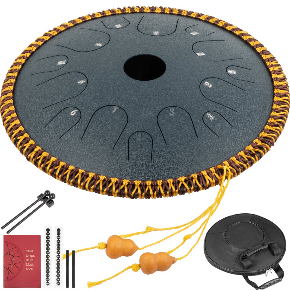 VEVOR Navy Blue Tongue Drum 14 Notes Dish Shape Drum 14 Inches Dia. Χειροκίνητα κρουστά Pure Copper Steel Tongues 14 Notes Steel Tongue Handpan Drum with Rope Decoration and Mallets, Bag, Music Book