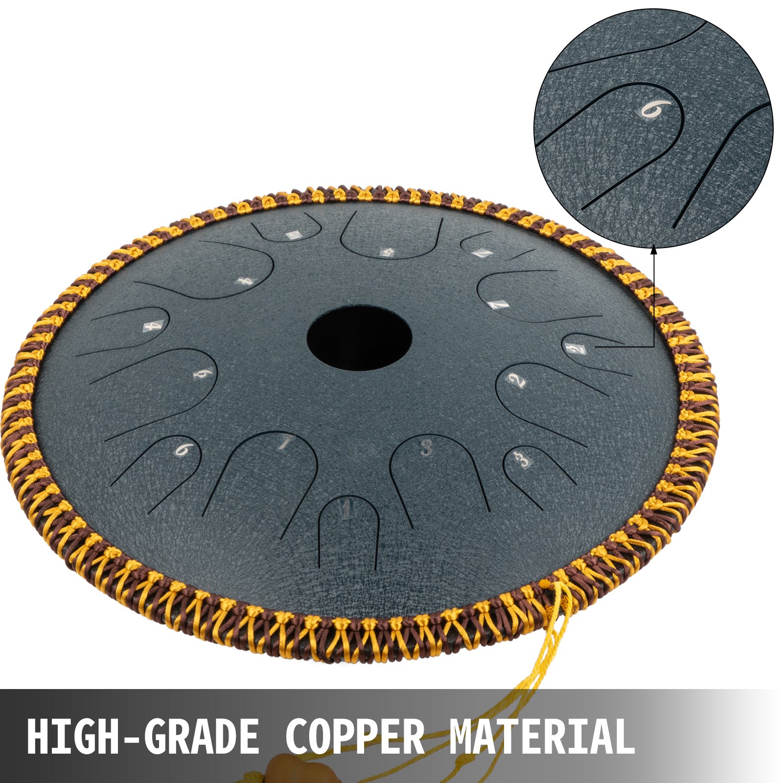 VEVOR Navy Blue Tongue Drum 14 Notes Dish Shape Drum 14 Inches Dia. Manual Percussion Pure Copper Steel Tongues 14 Notes Steel Tongue Handpan Drum with Rope Decoration and Mallets,Bag, Music Book