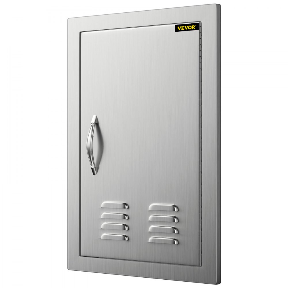 stainless steel VEVOR outdoor kitchen door with handle and ventilation slots.