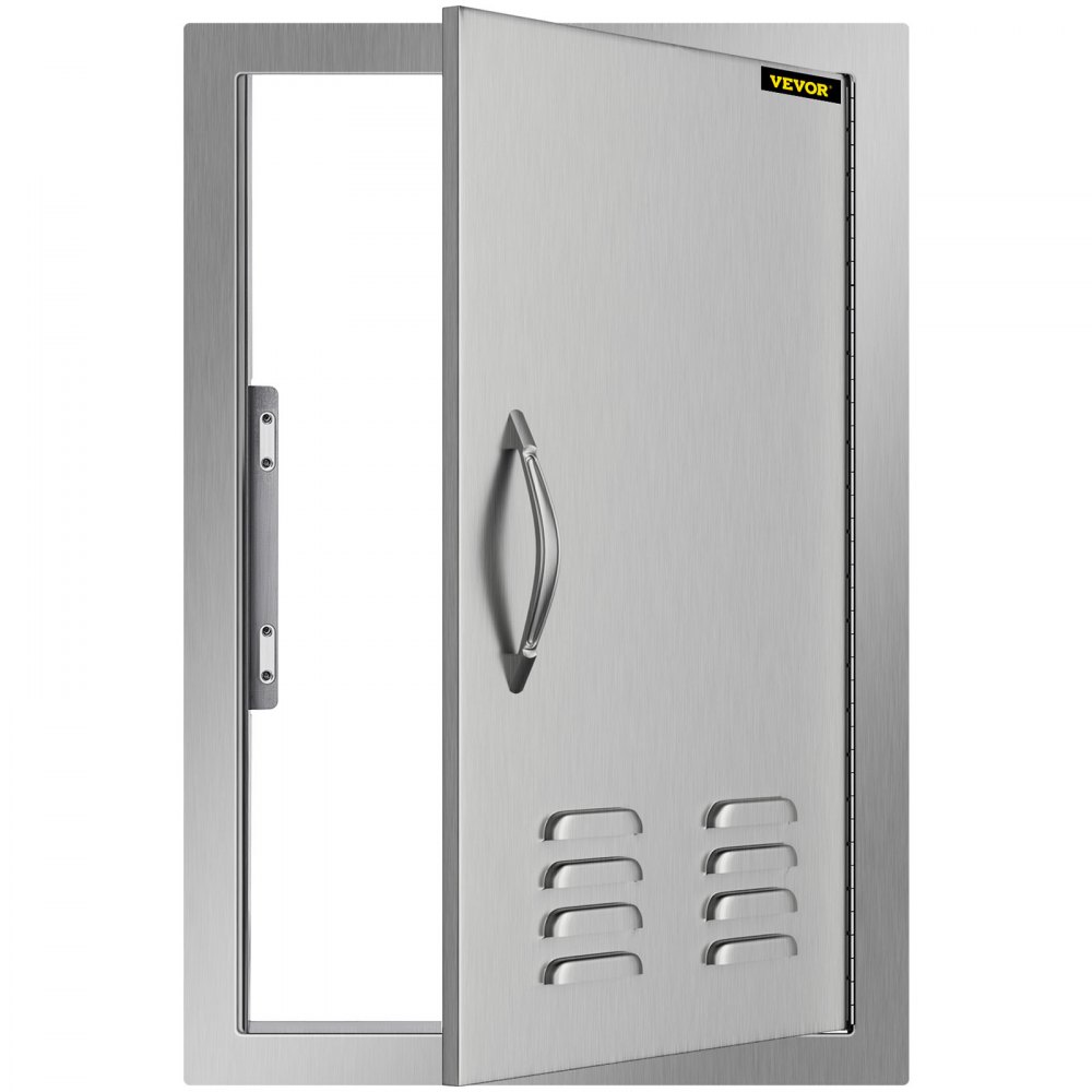 stainless steel VEVOR outdoor kitchen door with handle and ventilation slots.