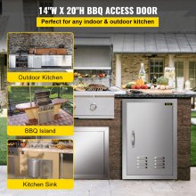 VEVOR Outdoor Kitchen 14W x 20H Inch Wall Construction Stainless Steel Flush Mount for BBQ Island, Single Door with Vents