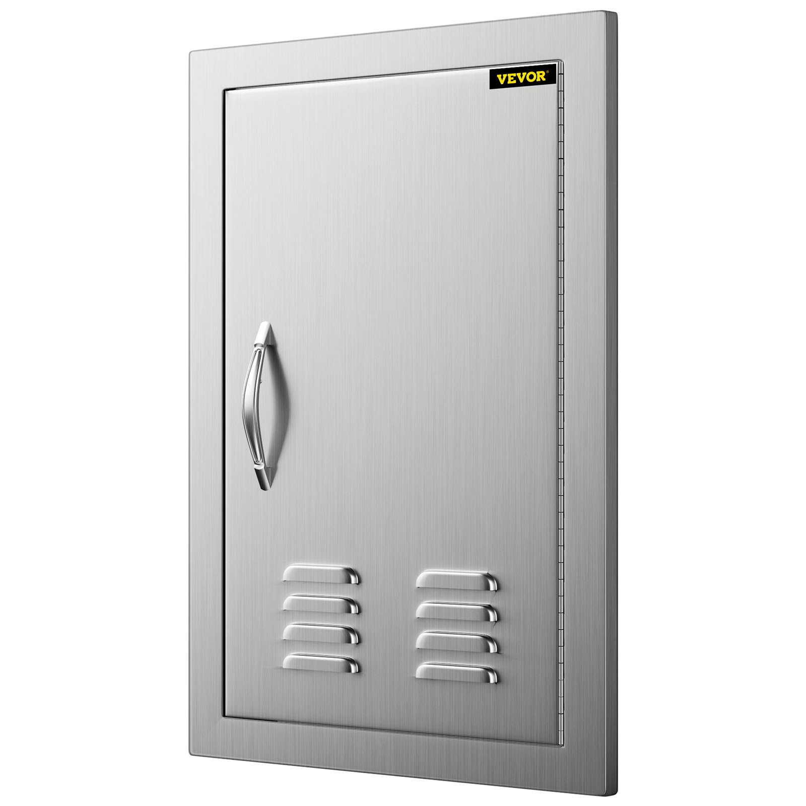 stainless steel VEVOR outdoor kitchen door with handle and ventilation slots.