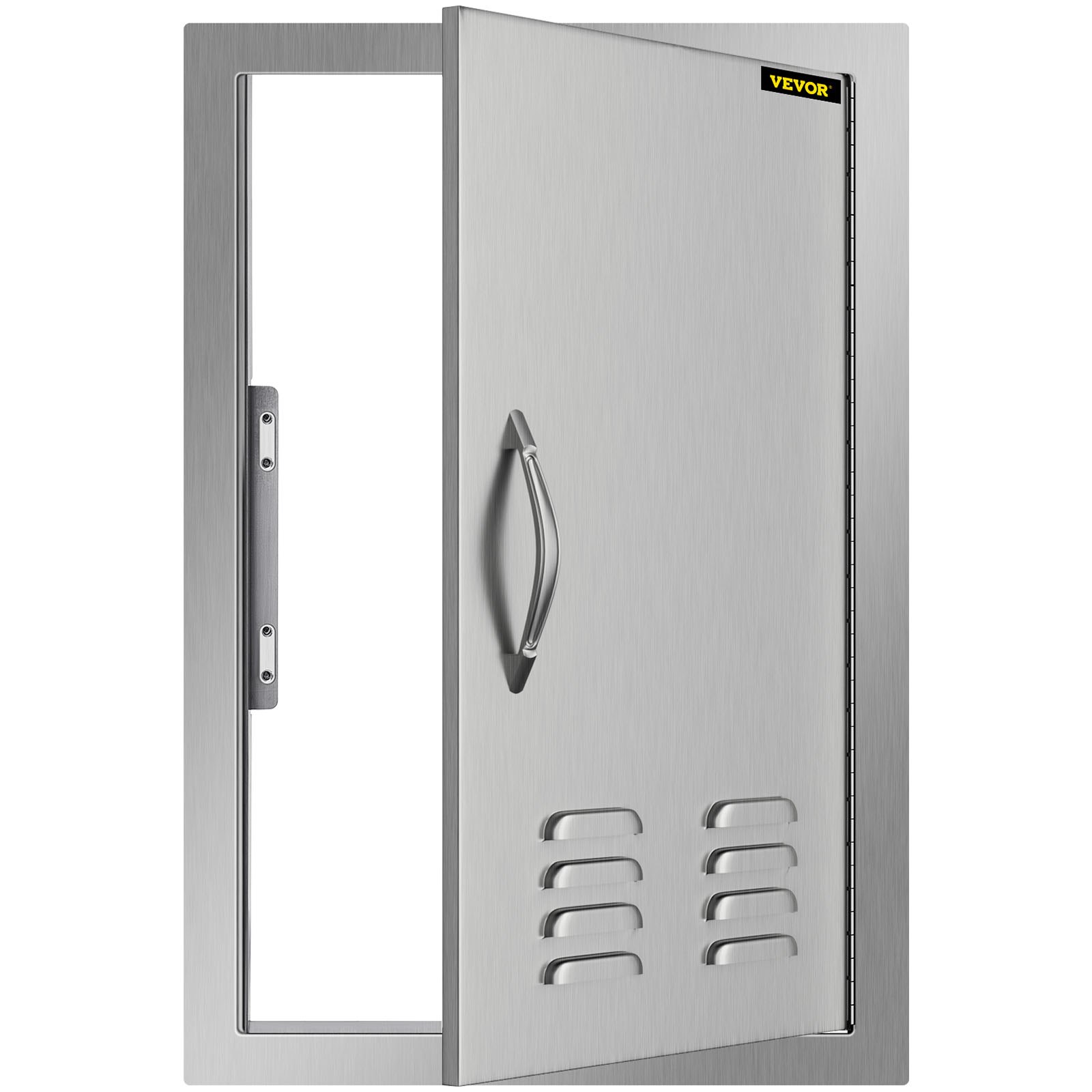 stainless steel VEVOR outdoor kitchen door with handle and ventilation slots.